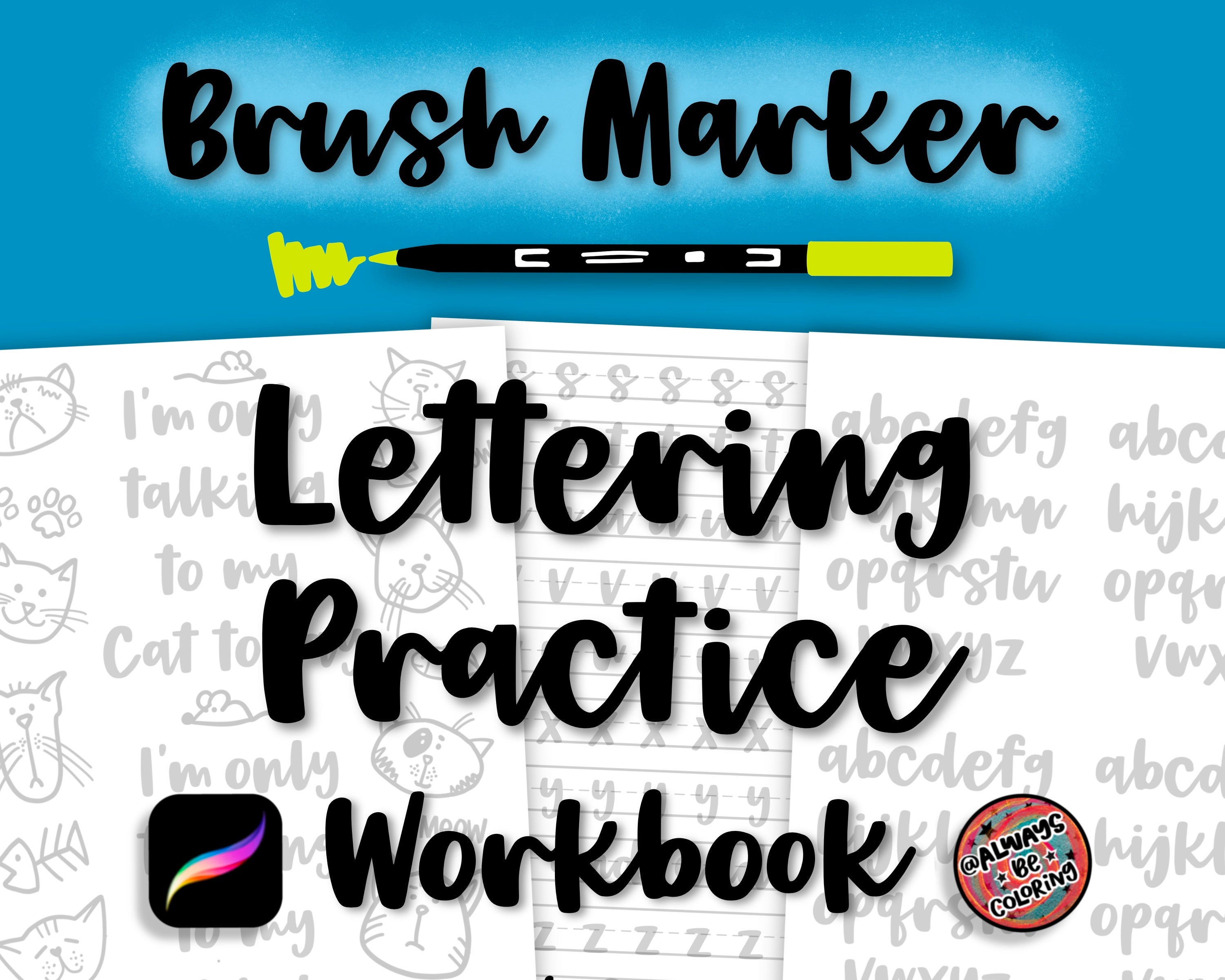 Lettering Practice Workbook, Procreate, iPad Lettering, Workbook, Practice  sheet, Procreate