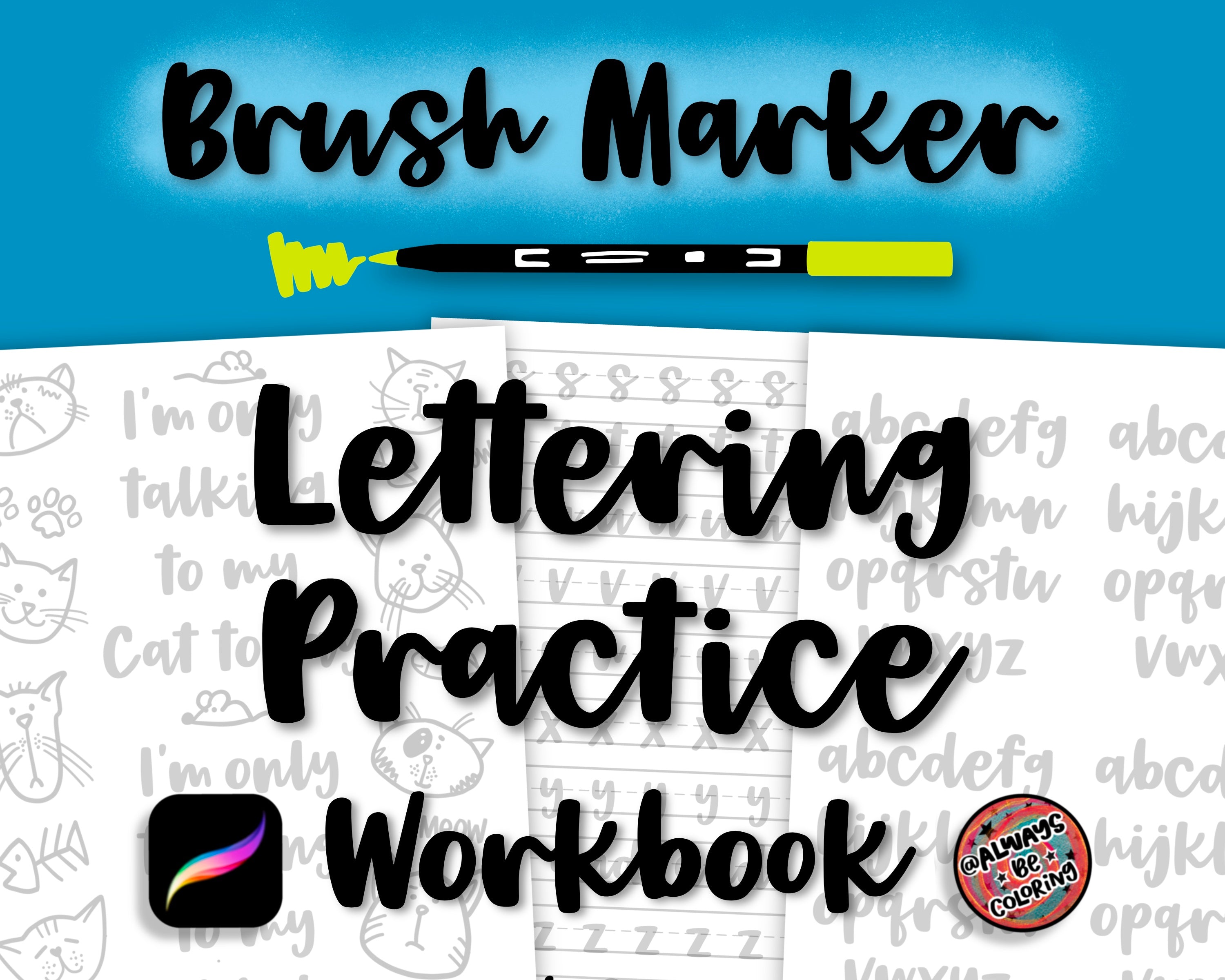 Kids Lettering Practice Workbook for Procreate App or Print