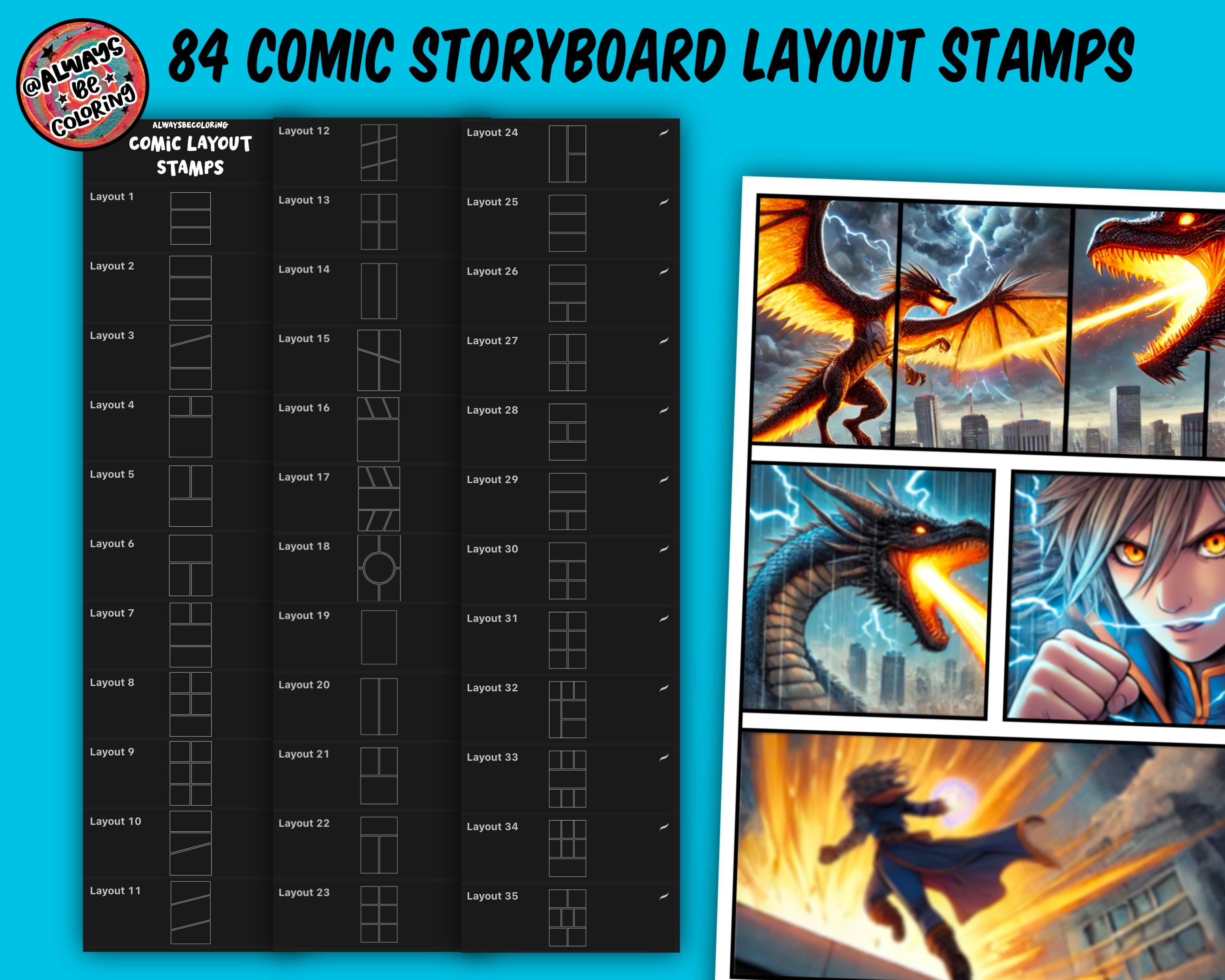 Procreate Comic Book Storyboard Layout Set