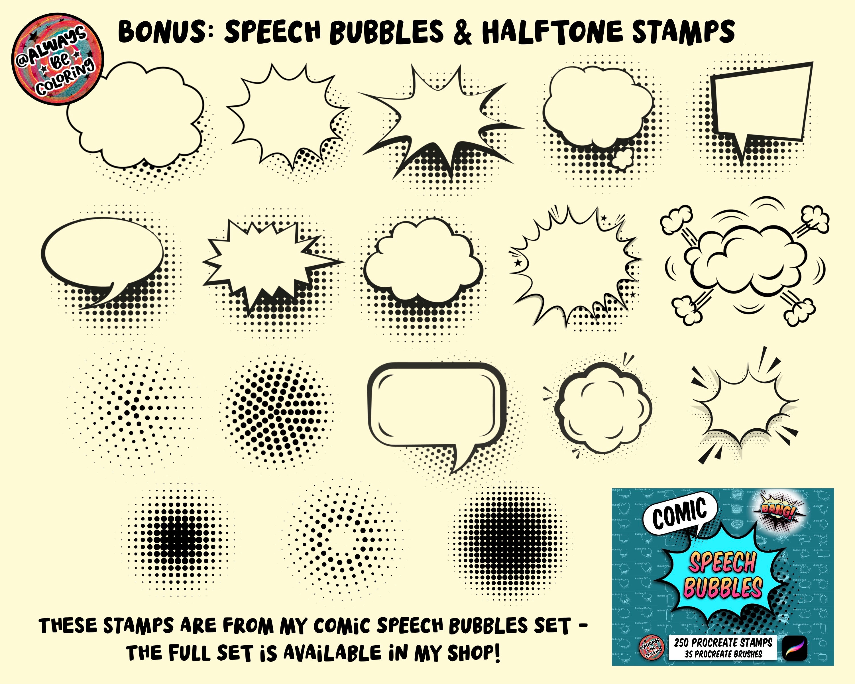 Procreate Comic Letters Stamp & Brush Set