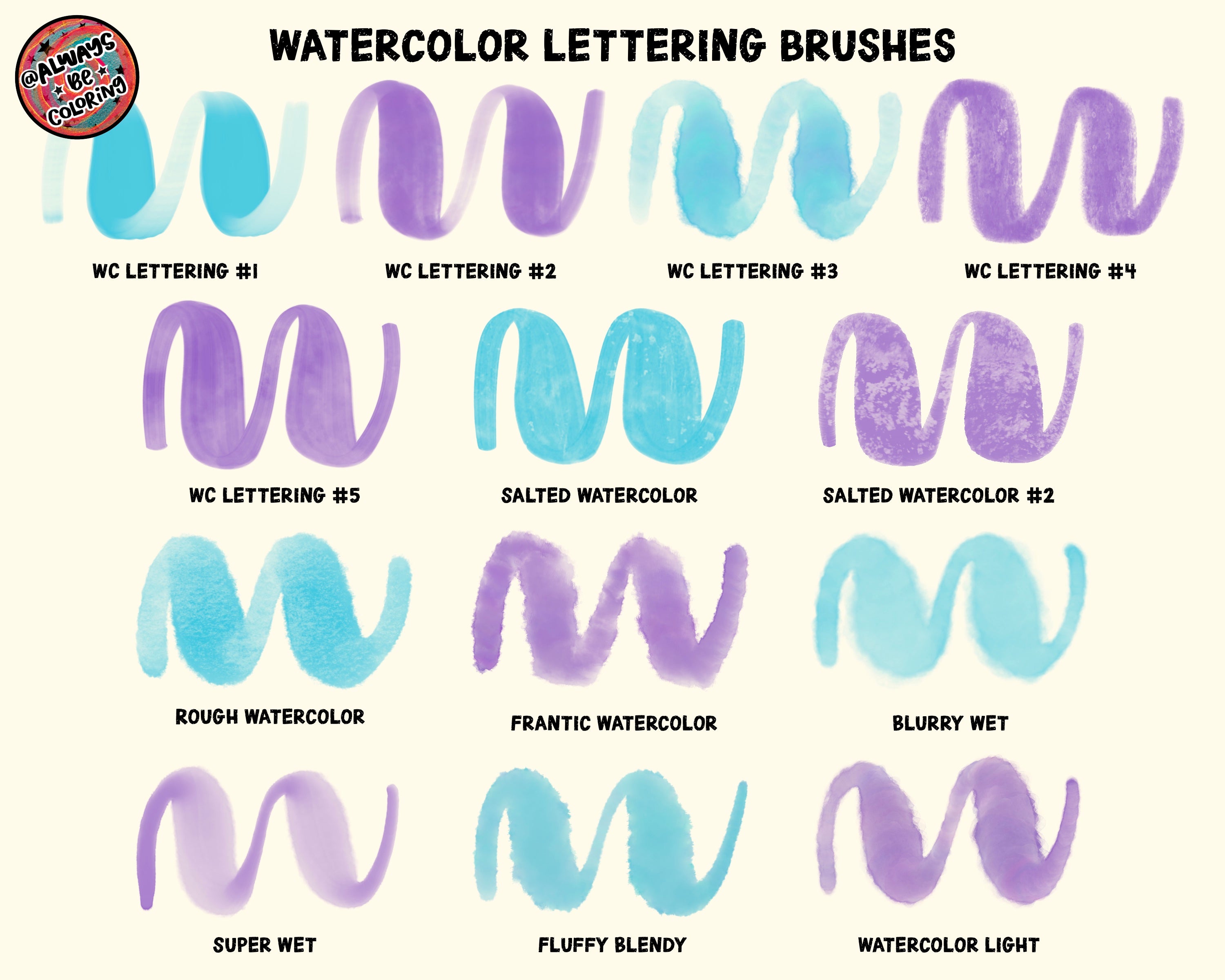 3 Lettering Color:blue Procreate Watercolor Lettering Practice Workbook