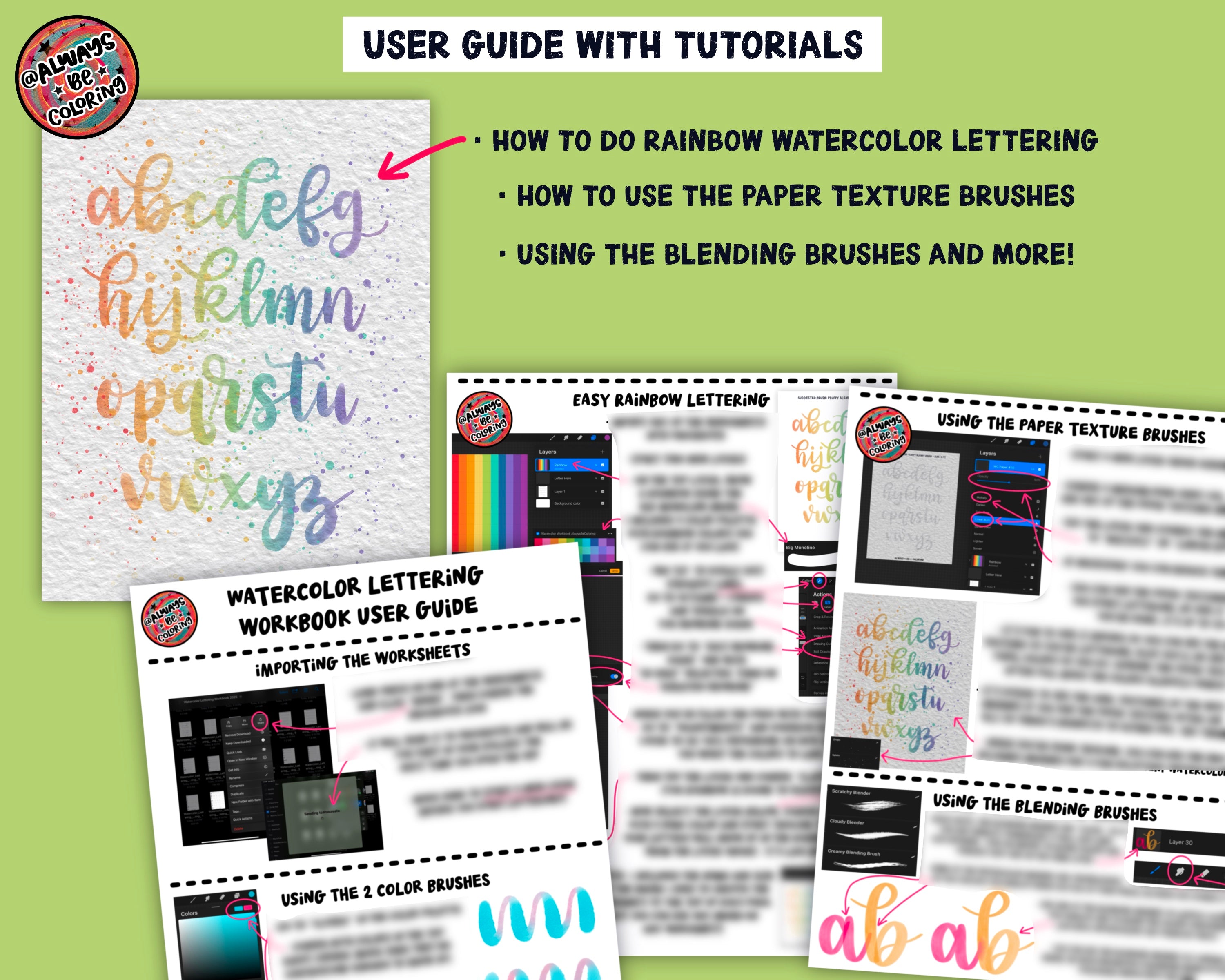 Procreate Lettering Course Procreate Watercolor Lettering Practice Workbook