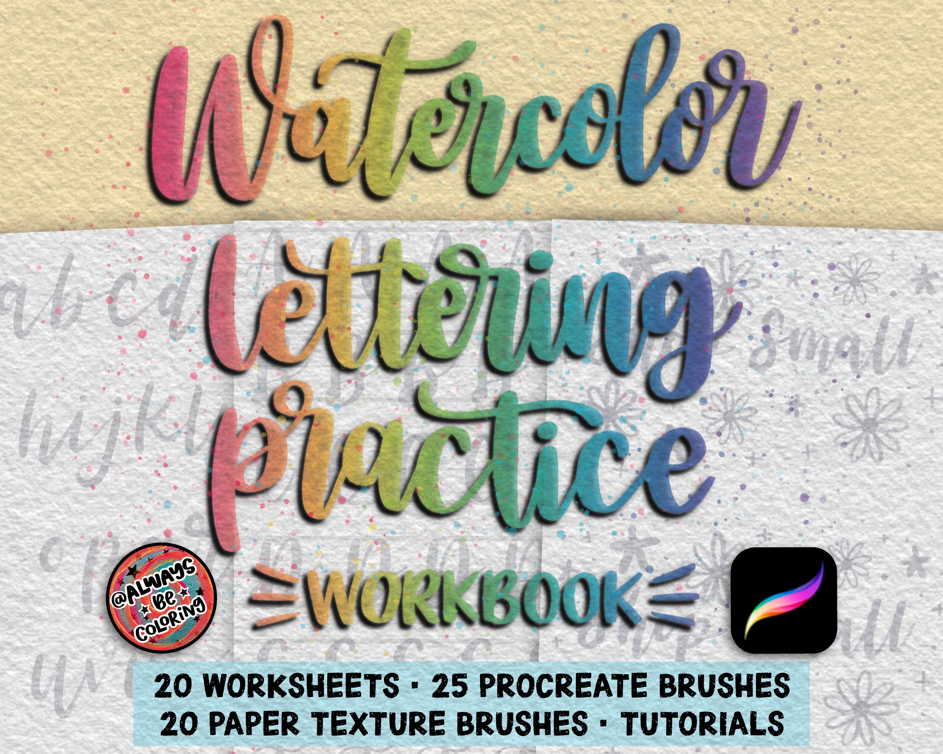 Advance Lettering Color:blue Procreate Watercolor Lettering Practice Workbook