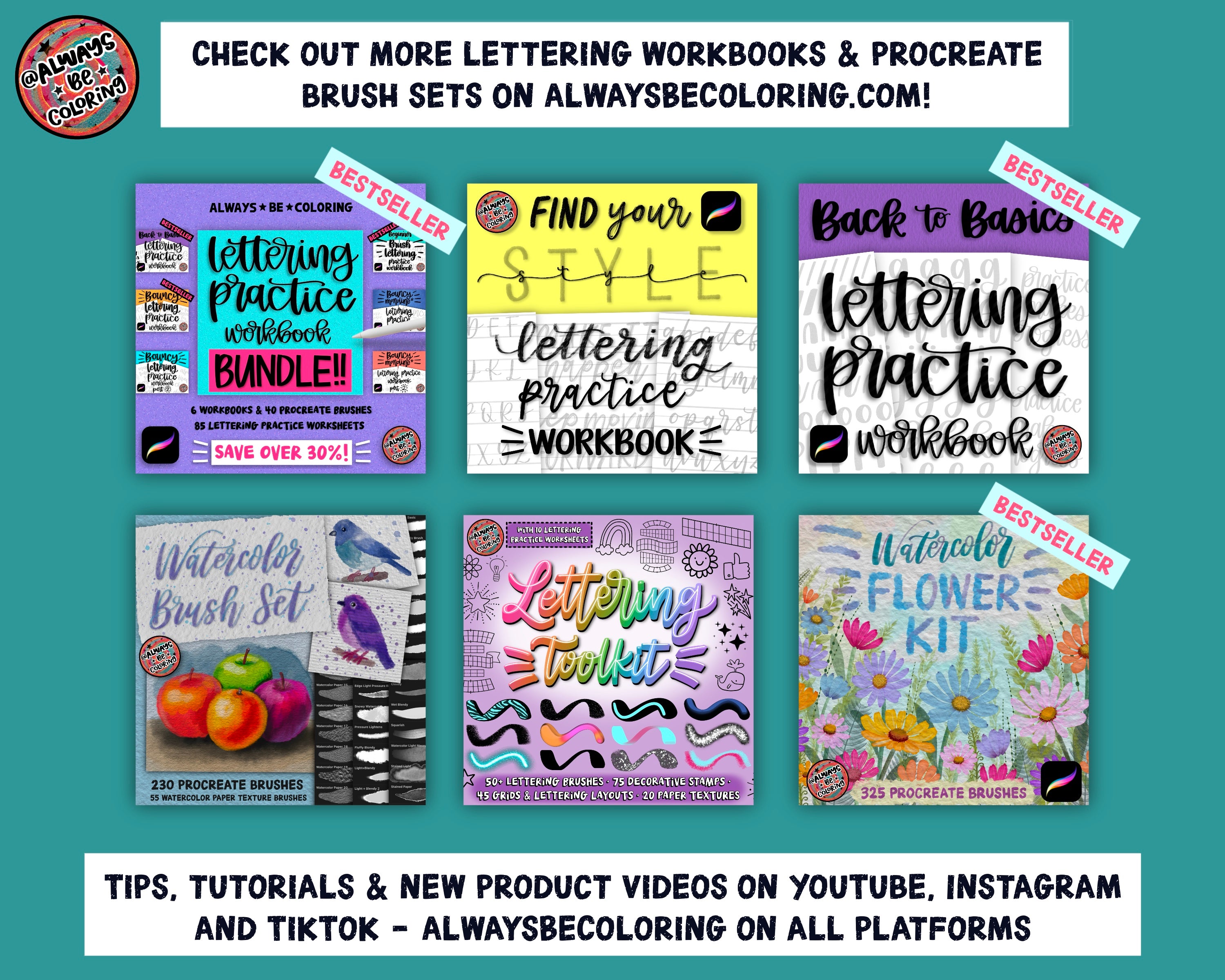 Procreate Lettering Course Procreate Watercolor Lettering Practice Workbook