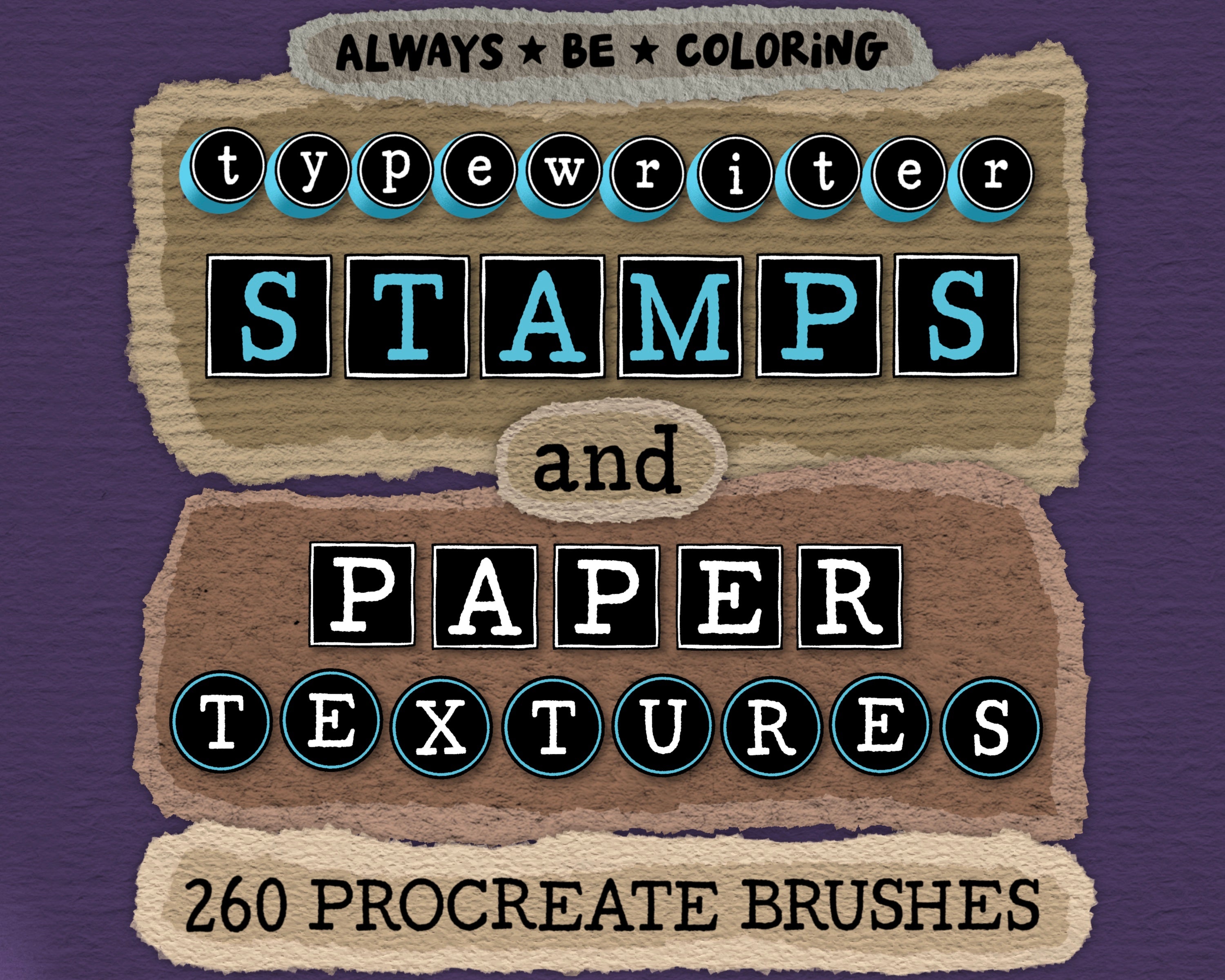 Procreate Typewriter Letter Stamps & Paper Texture Brushes